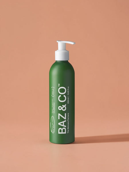 Baz & Co Skincare Restore and Awaken green body wash with basil, grapefruit & spearmint scent, 250ml.